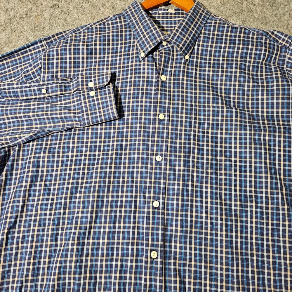 Peter Millar Nanoluxe Mens XXL Blue Plaid Button Down Shirt 100% Cotton